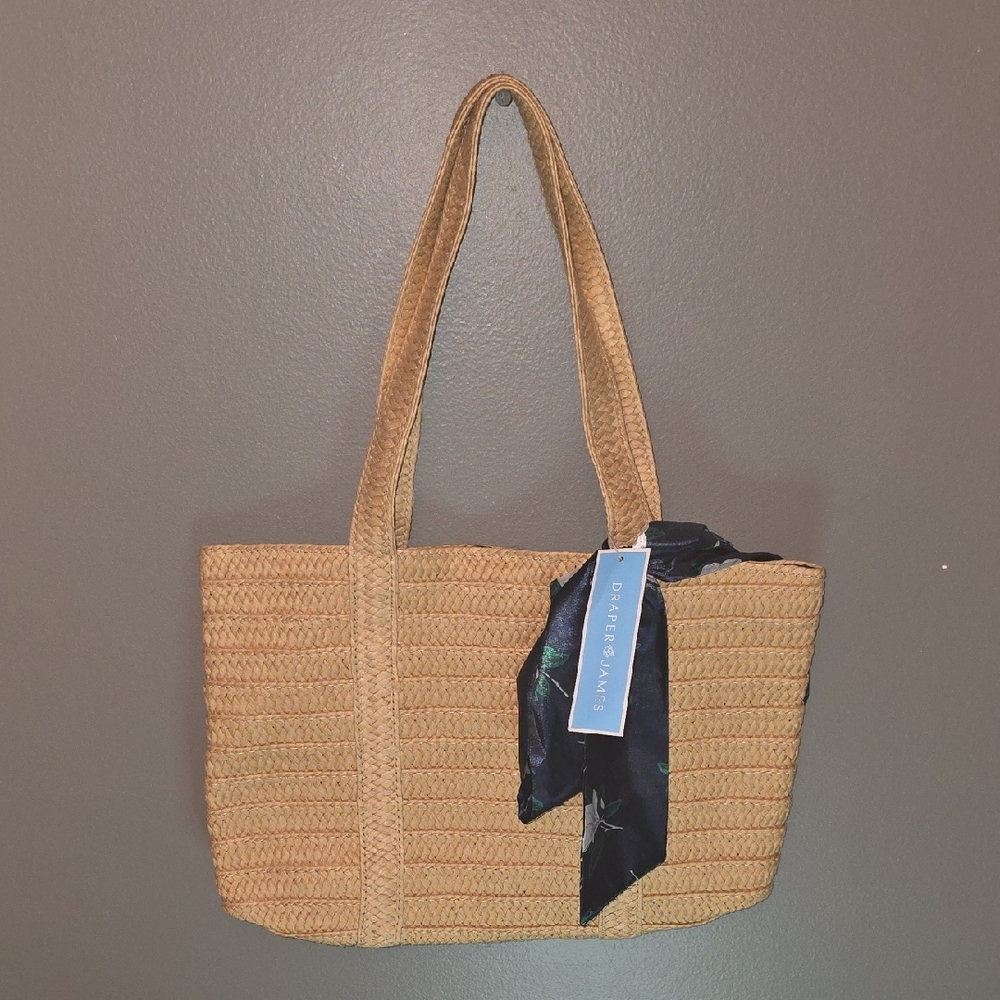 Draper James Tan Woven Tote with Scarf Accent